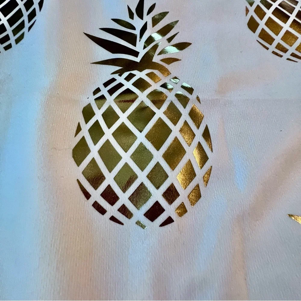 🥳 5/$25 Throw‎ Pillow Case/Cover Metallic Gold Foil Pineapple on White 17”x17”